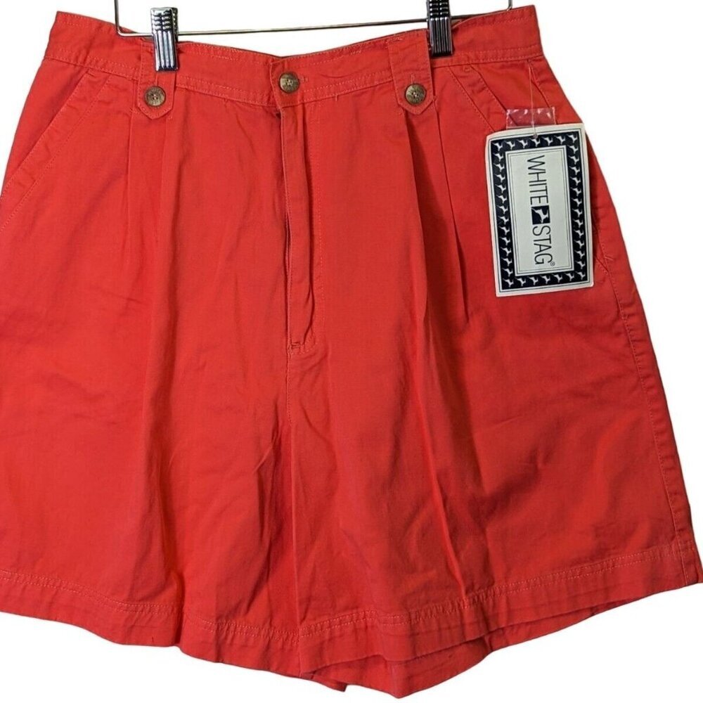 White Stag Shorts Women size 12 Orange High Waist Cotton Pleated 90s Mom New